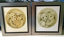 SUE WILLIS 2 mounted & Framed Bear Prints 42cm x 45 April love & Sept song