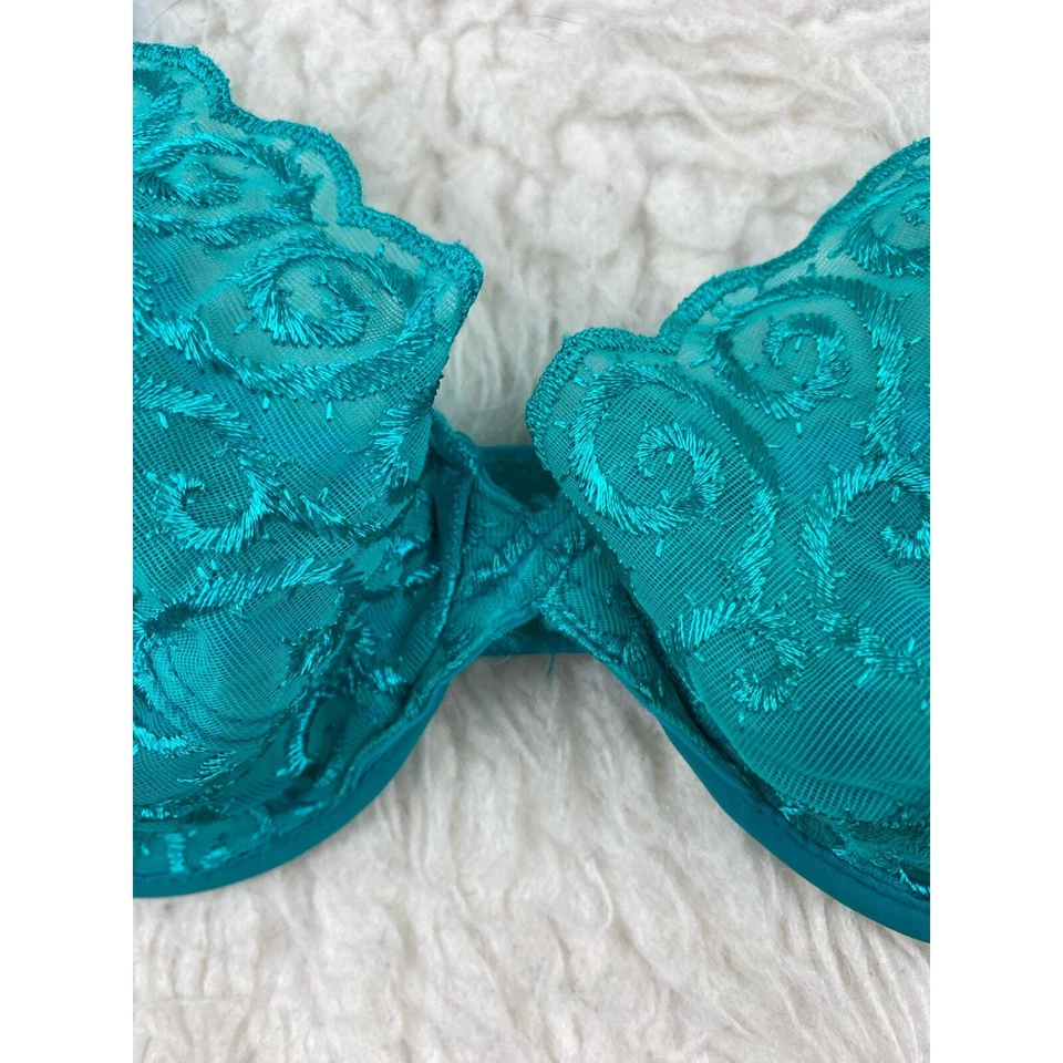 Sujetador vintage Olga 33220 para mujer talla 36C azul verde bordado transparente sin forro Foto 2 de 4
