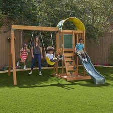 Wooden Swing Slide Set Cedar Outdoor Playground Chalk Wall Sandbox Rockwall New