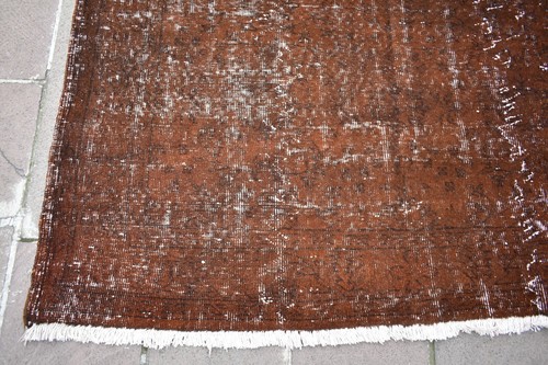 Turkish Brown Rug 66'' x 107'' Vintage Anatolian Over Dyed Rug Painted Area Rug - Picture 11 of 15