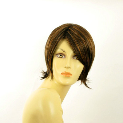 Perruque Courte Femme 'Yasmine' - Couleur Chocolat Mèches Cuivrées, Synthétique, Neuve Avec étiquette
