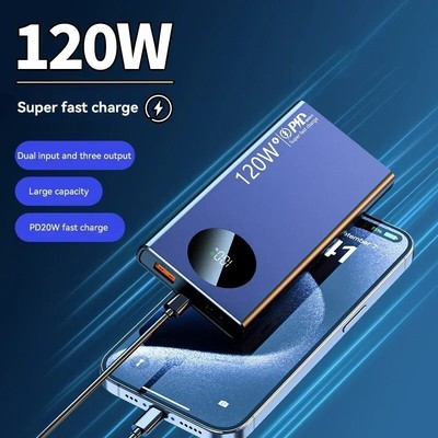 New 120W 1/20000mAh High Capacity Power Bank Fast Charging Powerbank Portable