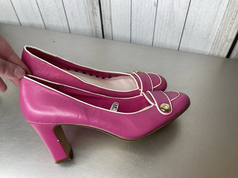 Vintage 90s Merona Pinup Pink White Heel Barbiecore Faux Leather Y2K Size 6.5 - Image 3 of 4