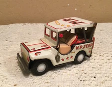 Vintage SSS Japan 4” Tin Litho Friction M. P. Jeep-Works