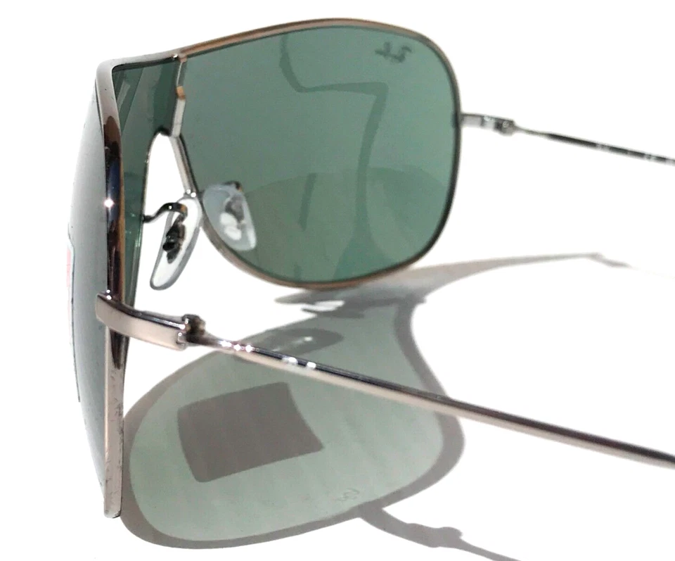 NUEVO Ray Ban Highstreet Cromo Metal Escudo Lente Verde Gafas de Sol RB3211 004/71 Foto 4 de 4