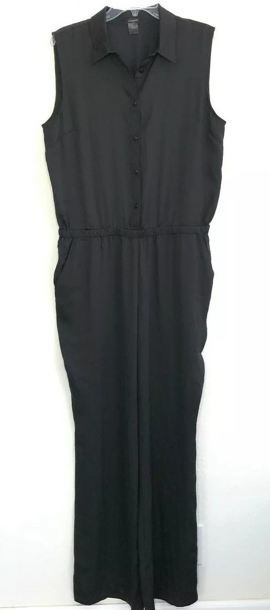 Ann Taylor Women s Black Button Up Sleeveless Jumpsuit size 14