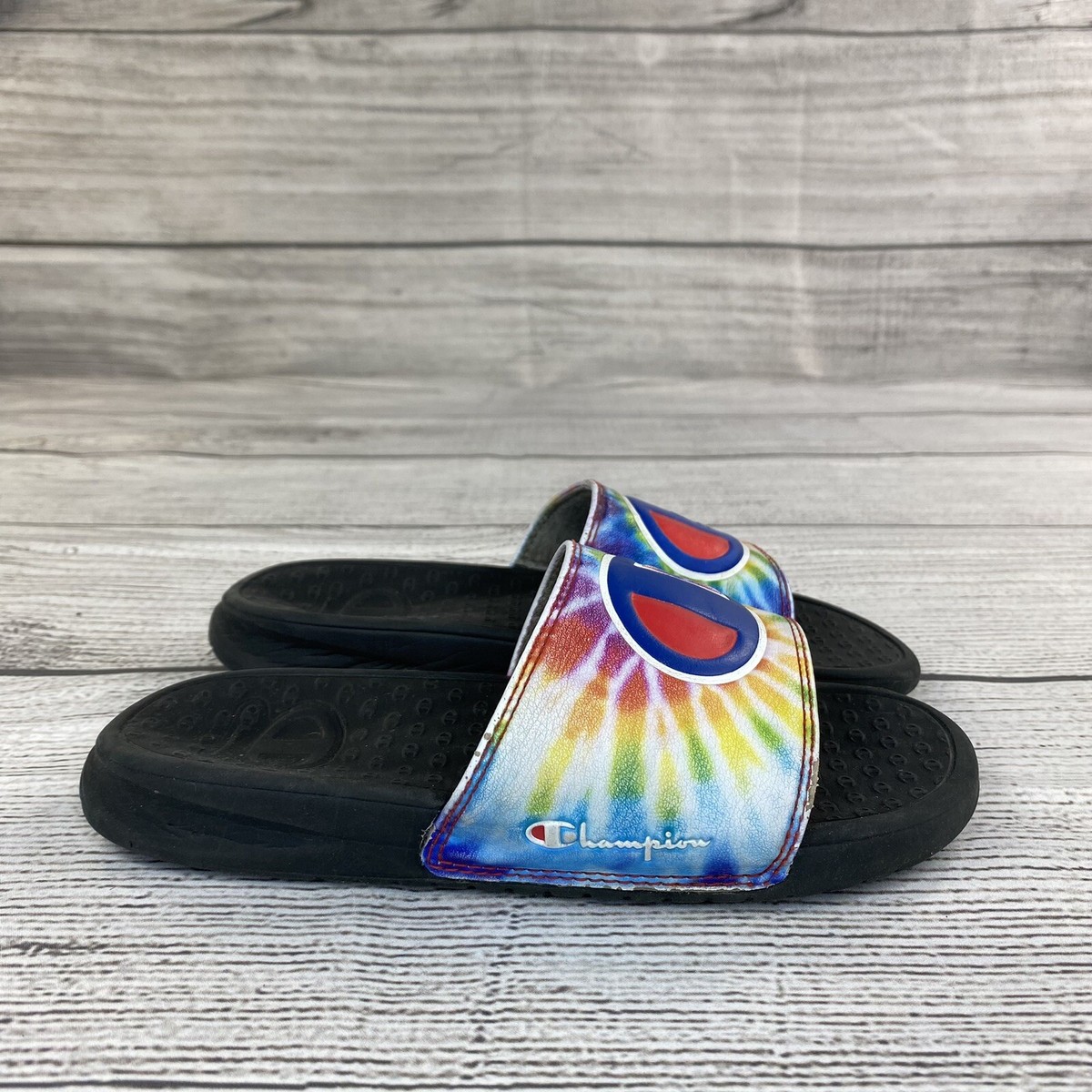Champion Putain Tie Dye Open Toe Slide Sandals Youth Size Kids Slip On  Shoes