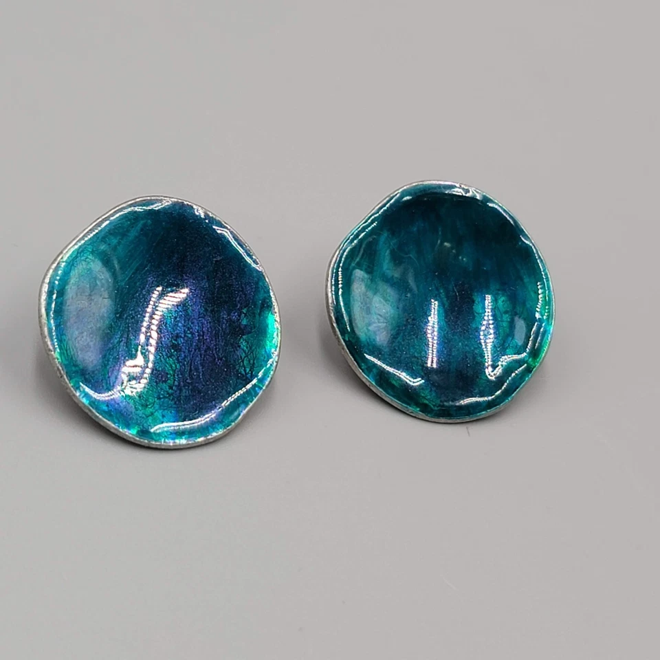 Pendientes perforados Chicos redondo azul púrpura esmalte disco 1" Foto 4 de 4