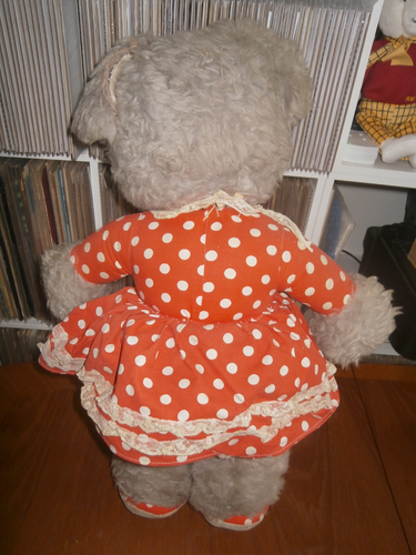 VINTAGE MOUSE OR BEAR CLOTH TEDDY BEAR IN RED POLKADOT DRESS - FREE POSTAGE - Picture 2 of 2