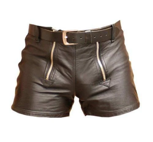 Mens Brown Leather Shorts Real Lambskin Running Hiking Tennis Sports Pants MS04