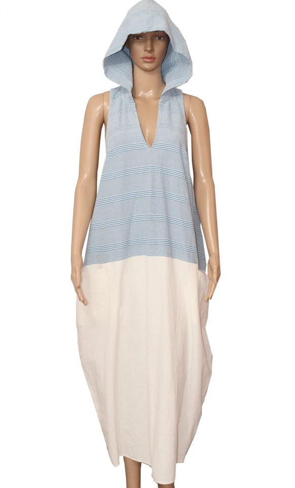 Vestido midi Free People Roadtripping cuello en V capucha sin mangas estampado a rayas S Nuevo con etiquetas Foto 2 de 4