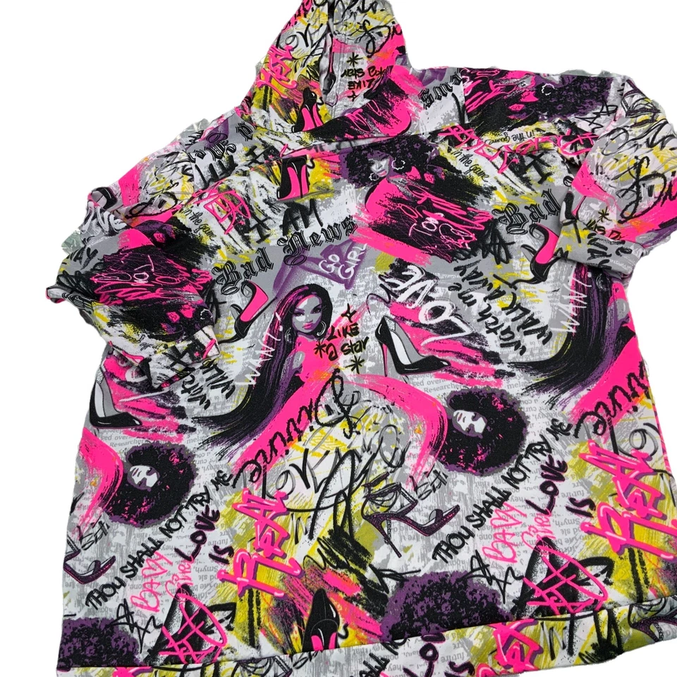 Jolie & Joy Unsex Hoodie Fleece Graffiti Y2K Pink Black Grey Street Wear 2X - Image 3 of 4
