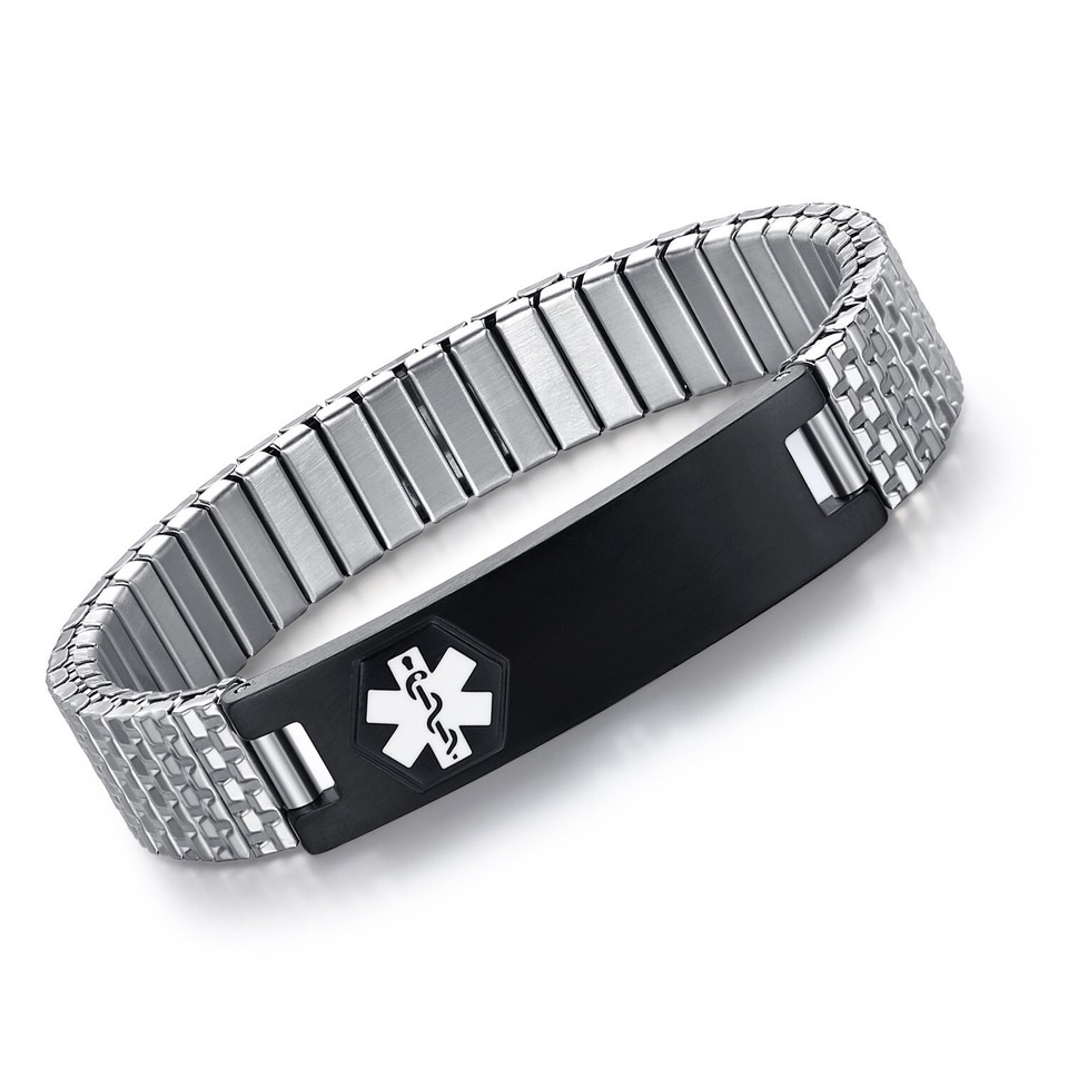 CUSTOM ENGRAVE! Medical Alert ID Unisex Mens Stainless Steel Expansion ...