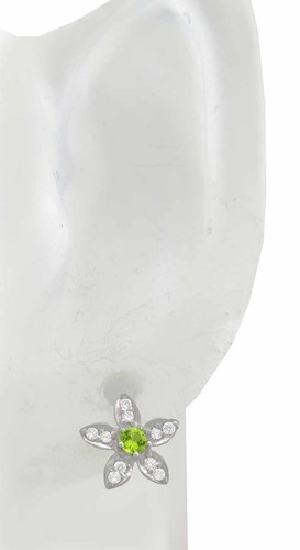 LAB CREATED PERIDOT & WHITE SAPPHIRES STUD EARRING .925 Silver - NWT - Picture 3 of 4