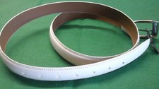 Lawn Bowls Cowhide White Belt Leather Sizes 32" - 60" double Stitch silver buckl