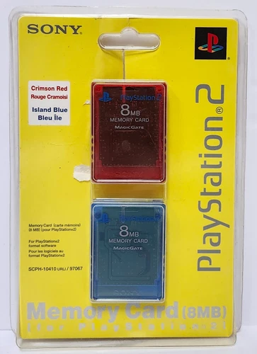 Sony PlayStation 2 PS2 8MB Memory Card Red/Blue 2-Pack SCPH 10410 Open Box