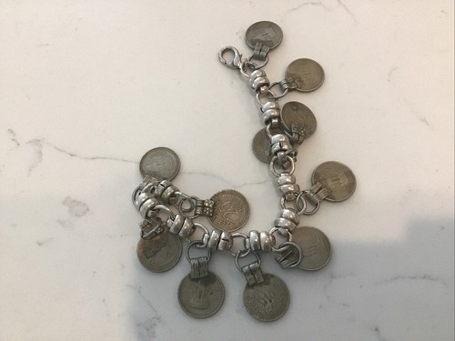 Vintage Afghani Coin Afghanistan Silver Tone Metal Boho Beautiful Bracelet - Picture 6 of 6