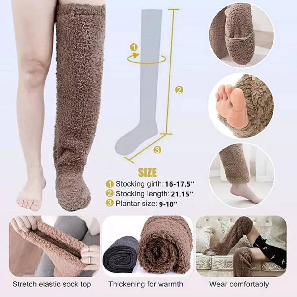Legs Socks Over Knee High Fuzzy Plush Slipper Stockings Furry Long Leg Warmers - Image 2 of 4