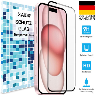 iPhone 15 Plus Displayschutz Schutzfolie Tempered Glas Full Screen Premium XIAOX