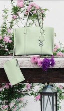 Tory Burch Perry Medium Tote With Pouch/ Leather/Meadow Mist/ 378