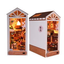DIY Book Nook Kit 3D Wooden Puzzle Japan Sakura Dollhouse Miniatures  LED Light
