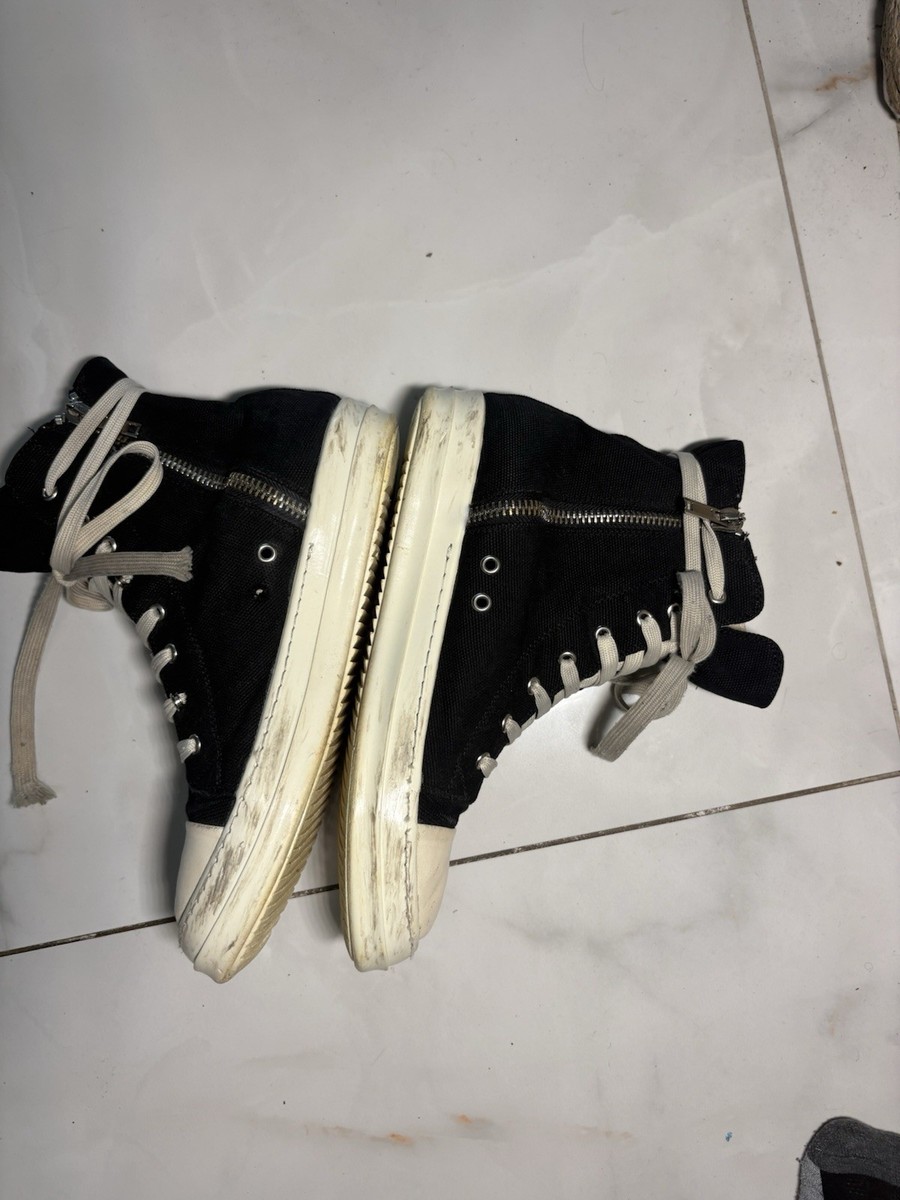 Rick Owens DRKSHDW High Top Lace-Up Zip Sneakers Black/White Toe