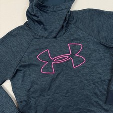 Under Armour ColdGear Hoodie Womens Medium Navy Pink Space Dye Funnel Neck Logo