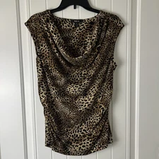 Style & Co Top Womens Medium Brown Animal Print Work Office Casual Sleeveless