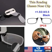 US Ultra Thin Reading Glasses Nose Clip Optics Presbyopic +1.5 +2.0 +2.5 2PCS