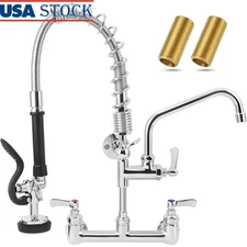Commercial Sink Faucet Pre-Rinse Sprayer Wall Mount Heavy Duty Stainless Steel