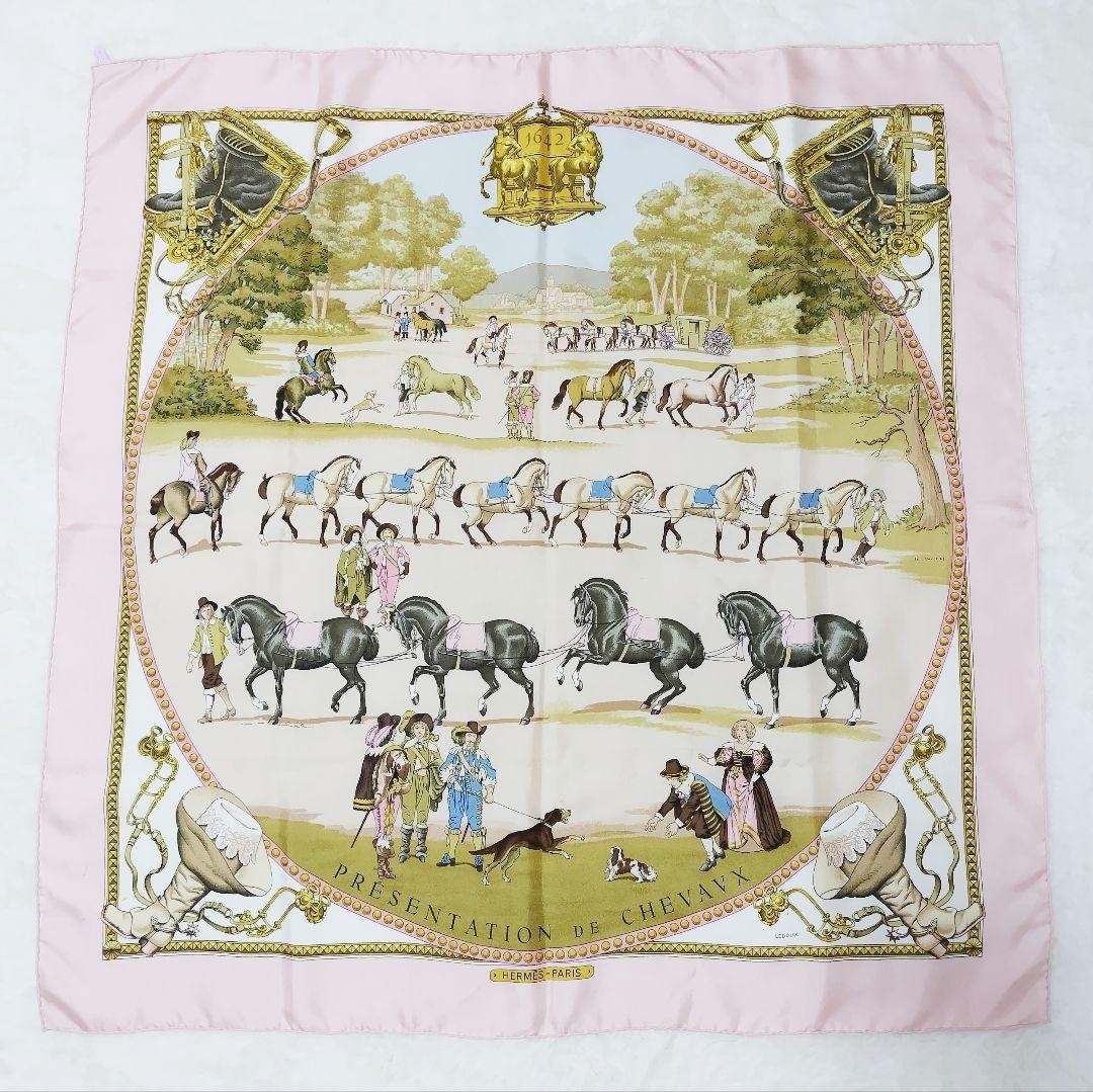 Hermes Carre 90 Silk Scarf Horse Contest Pink 100% Authentic Japan