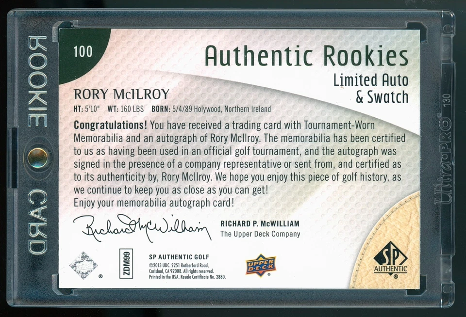 2014 SP AUTHENTIC #100 RORY MCILROY AUTHENTIC ROOKIE LIMITED AUTO SWATCH RPA /25 - Image 2 of 2