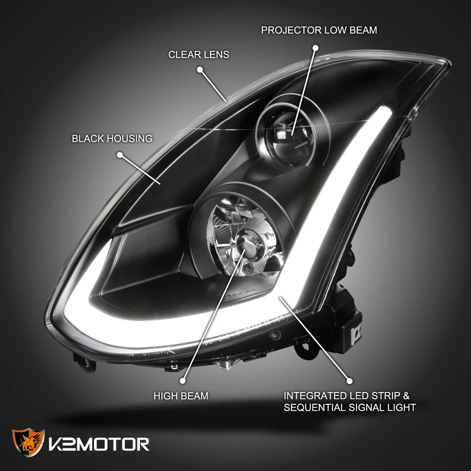 Black Fits 2003-2007 Infiniti G35 Coupe HID Type LED Strip Projector Headlights - Image 3 of 4