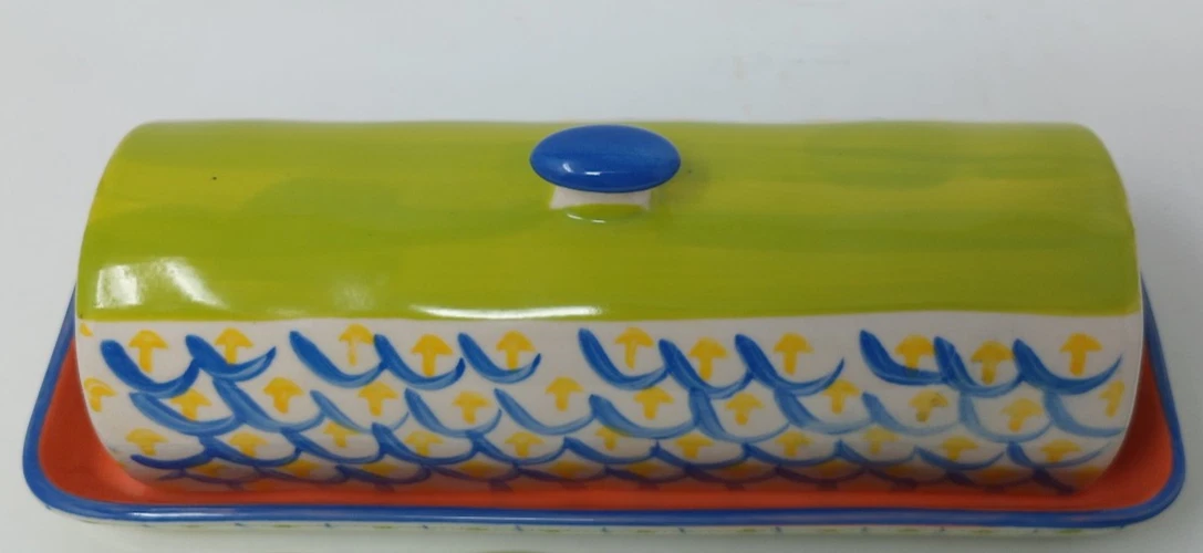 Anthropologie Tortua Ceramic Butter Dish With Lid Boho Design