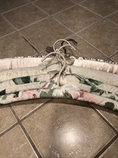 Vtg Padded Fabric Floral Pink Green  Cream Boudoir Lingerie Clothes Hangers 4