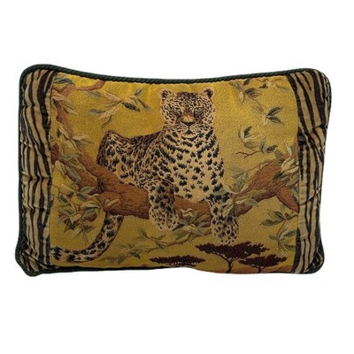 Ashford Court Leopard Cheetah Tapestry Throw Pillow 22x15 Safari Tiger Vtg 90s
