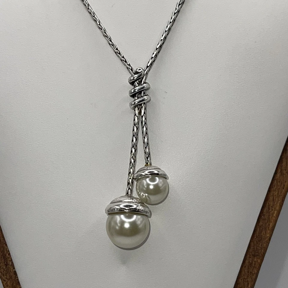 "Collar Brighton Twist Perla Y Ajustable 18-20"" Tono Plateado Imitación Perla Gotas" Foto 4 de 4