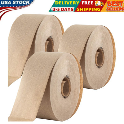 Ultra Durable Water-Activated Tape for Secure Packing 3Pk. 2.75 in, 450 Ft Brown