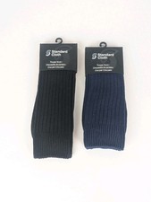 NEW 2 Pairs Standard Cloth Mens One Size Black Navy Classic Trouser Crew Sock