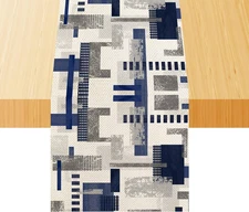 Blue Table Runner Gray Modern Art Table Runner 72 Inches Long Coffee Linen Table
