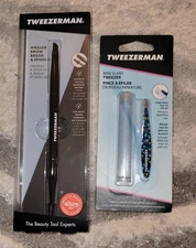 Tweezerman Stainless Steel Mini Slant Tweezer & Angled Brow Brush / Spool NEW 