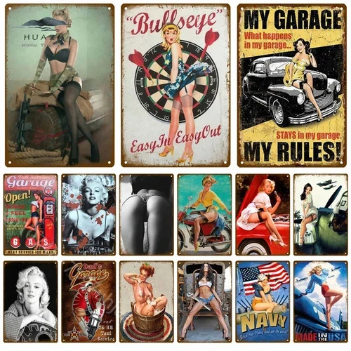 Vintage Girls Metal Tin Sign  Sexy Lady Poster for Car Airplane Bar 8x12