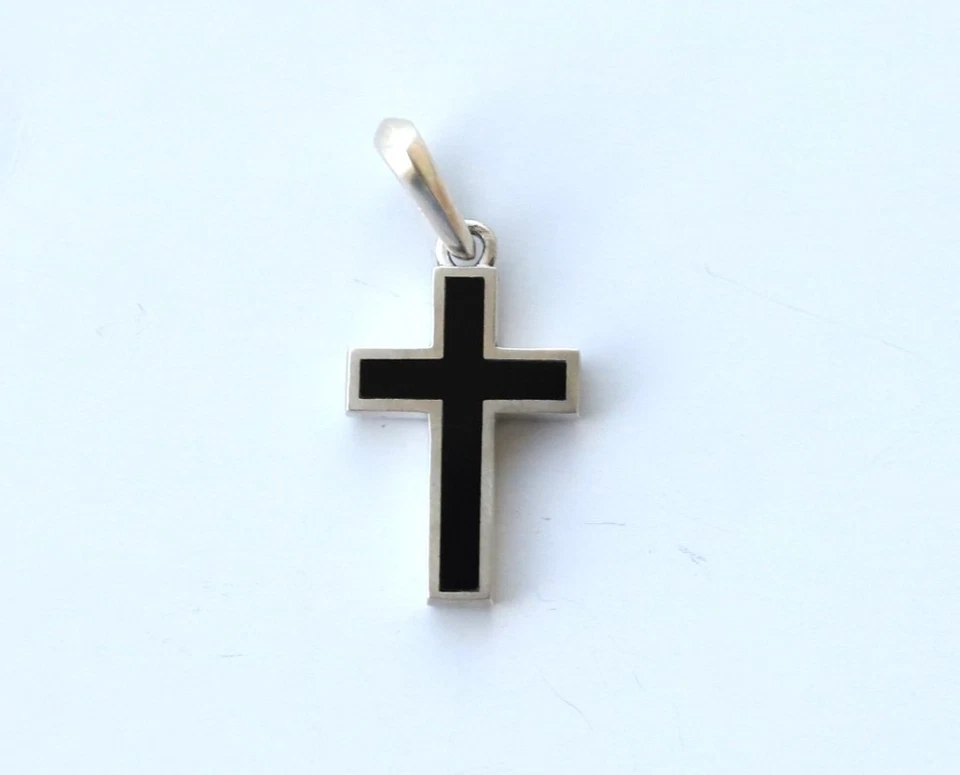 David Yurman Sterling Silver with Black Onyx Exotic Stone Cross Amulet Pendant - Image 4 of 4