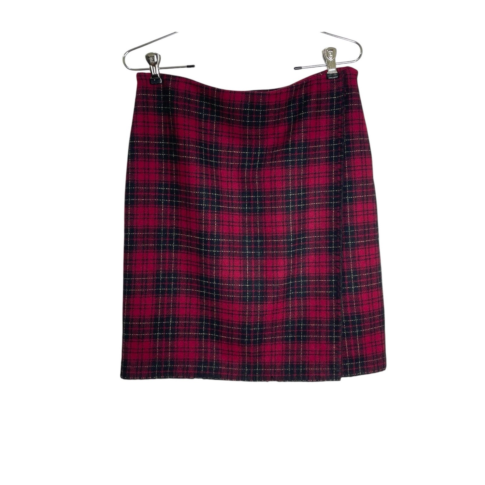 Eddie Bauer Women's Sz 4 Red Black Tartan Plaid Wool Blend Faux Wrap Mini Skirt