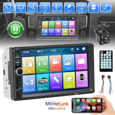 7'' Double 2 DIN Car Stereo Radio MP5 FM USB Touch Screen Bluetooth + Rear Camera