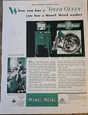 1931 Green Monel Metal Speed Queen washer washing machine vintage ad