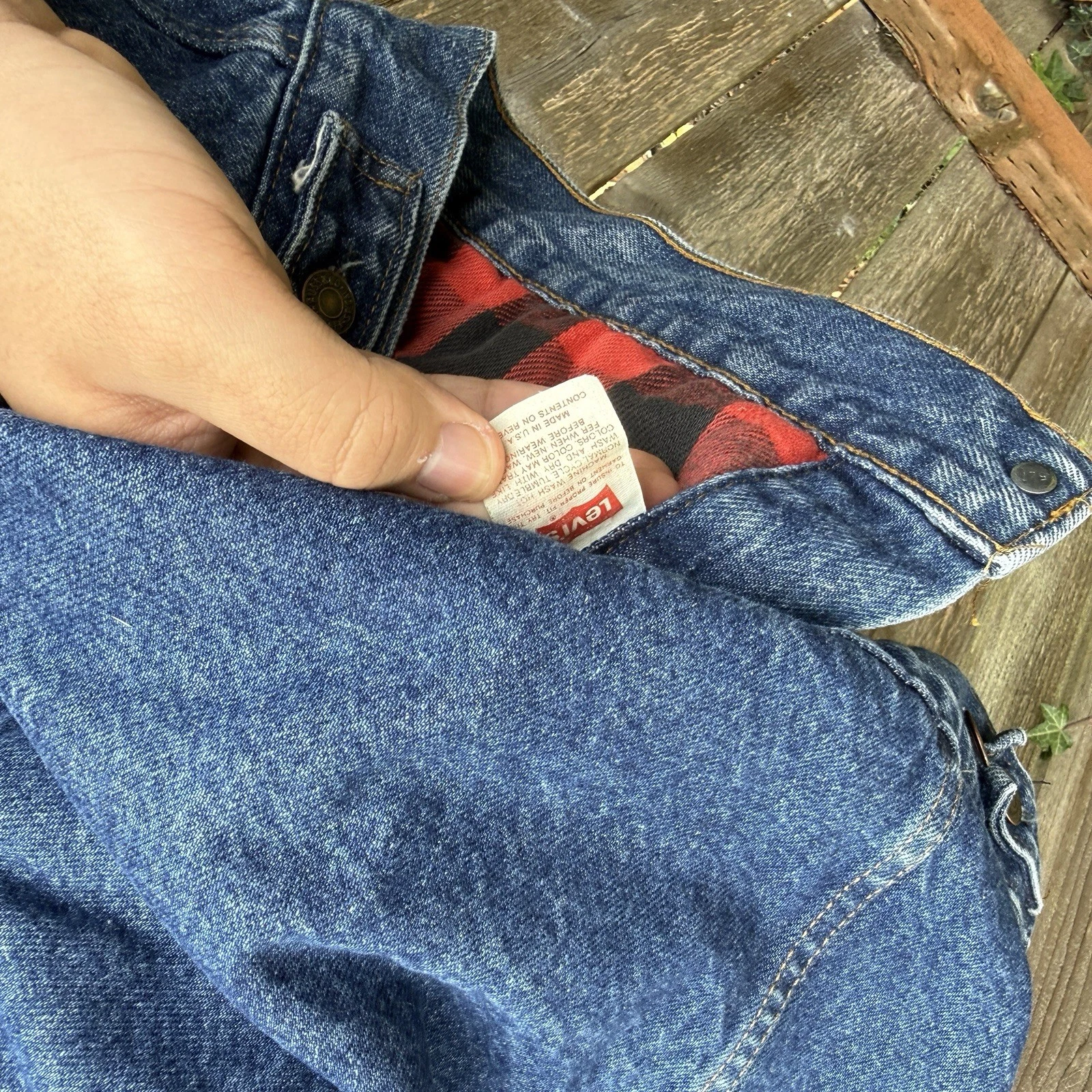 vintage 80s levis 70417 0814 buffalo plaid lined denim trucker jacket large image 8
