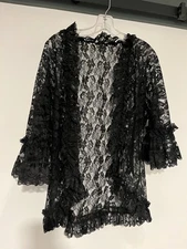 VTG Dolores for Poirette Black Lace Coverup Promise Lingerie Style #810 Sz Large