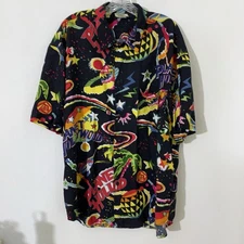 Planet Hollywood Shirt Cancun Button Down Camp 90s Vintage Tropical Space Theme