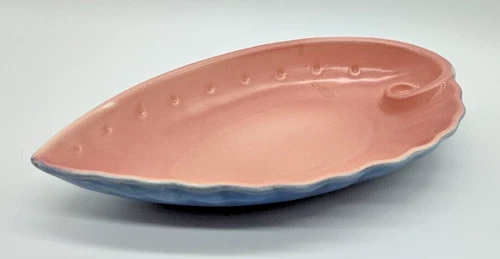 Vintage Mid Century Modern Red Wing Pottery USA #1070 Pink Blue 12" Shell Bowl